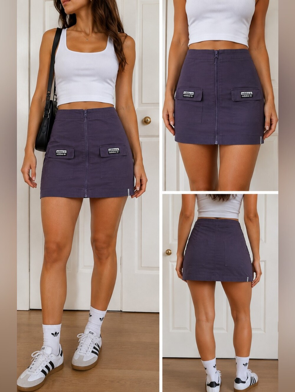 adidas Originals Purple Mini Skirt with Front Zip Pockets Sz M